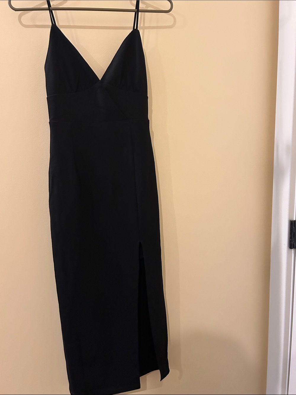 The Blossom Apparel Black V-Neck Spaghetti-Strap Midi Dress